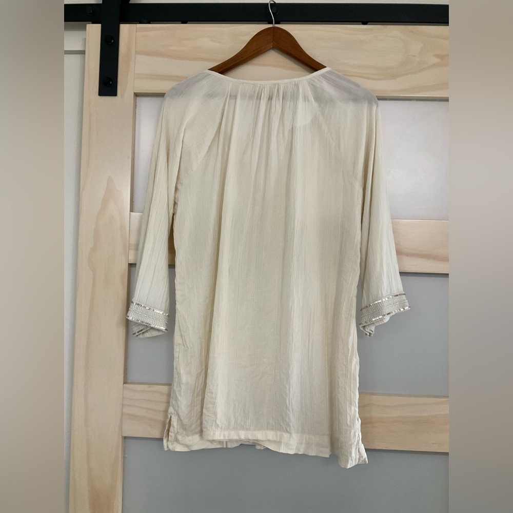 Athleta Mariana Crinkle Cotton Tunic Cover Up Cream Size M - Picture 4 of 4